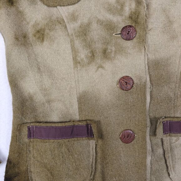 Neesh by DAR Wool Blend Distressed Olive Blazer Size M Fairy Goblin Rustic - Picture 4 of 8